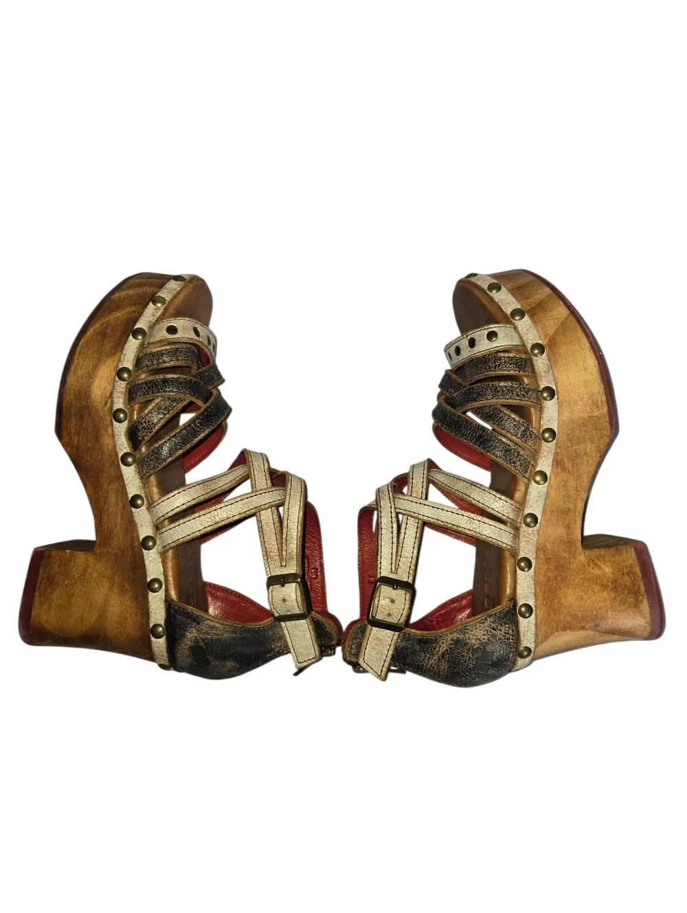 Bed Stu Antonelli Nectar Lux Distressed Leather Wooden Platform Sandals